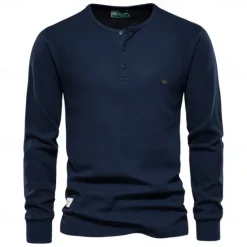 Sale OUKU Men's Cotton Waffle Shirt Henley School Training Long Sleeve Button Clothing Apparel Elegant Warm Active Vintage