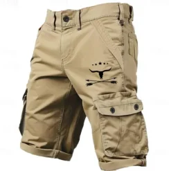 Hot OUKU Men's Cow Arrow Cargo Shorts Mid Waist Sports Fashion Designer Outdoor Sports Outdoor Casual Multi Pocket Designer Clothing Apparel