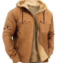 Clearance OUKU Men's Cow Fleece Hoodie Hoodies Fashion Cool Long Sleeve Hooded Holiday Streetwear Blue Brown Zipper Pocket Fall Winter Designer