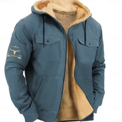 Clearance OUKU Men's Cow Fleece Hoodie Hoodies Fashion Cool Long Sleeve Hooded Holiday Streetwear Blue Brown Zipper Pocket Fall Winter Designer