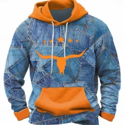 Clearance OUKU Men's Cow Hoodies Sweatshirt Fashion Cool Long Sleeve Crew Neck Party Holiday Streetwear Black Yellow Drawstring Fall Winter Designer