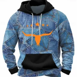 Clearance OUKU Men's Cow Hoodies Sweatshirt Fashion Cool Long Sleeve Crew Neck Party Holiday Streetwear Black Yellow Drawstring Fall Winter Designer