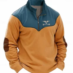 Hot OUKU Men's Cow Hunting Sweatshirts Quarter Zip Sweatshirt Long Sleeve Sweatshirt Stand Collar Vintage Retro Western Cowboy 3D Print Hunting 3D Print Winter Spring & Fall