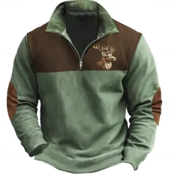 Discount OUKU Men's Cow Hunting Sweatshirts Quarter Zip Sweatshirt Long Sleeve Sweatshirt Half Zip Vintage Retro Western Cowboy 3D Printing Hunting Half Zip Winter Spring & Fall