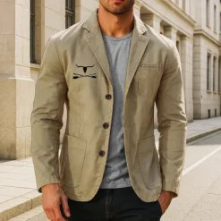Discount OUKU Men's Cow Print Cotton Suit Jacket Suits Coat Blazer Casual Outdoor Dailywear Multiple Pockets Three Button Stripe Lined Suit Jacket Fall Winter Notch lapel collar Long Sleeve Black khaki Army Green