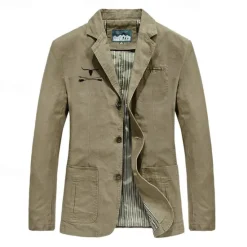 Discount OUKU Men's Cow Print Cotton Suit Jacket Suits Coat Blazer Casual Outdoor Dailywear Multiple Pockets Three Button Stripe Lined Suit Jacket Fall Winter Notch lapel collar Long Sleeve Black khaki Army Green