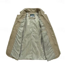 Discount OUKU Men's Cow Print Cotton Suit Jacket Suits Coat Blazer Casual Outdoor Dailywear Multiple Pockets Three Button Stripe Lined Suit Jacket Fall Winter Notch lapel collar Long Sleeve Black khaki Army Green