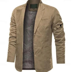 Clearance OUKU Men's Cow Print Cotton Suit Jacket Suits Coat Blazer Casual Outdoor Dailywear Long Sleeve Notch Lapel Collar Outwear Pockets Button Down Stripe Lined Suit Jacket Fall Winter Black khaki Army Green