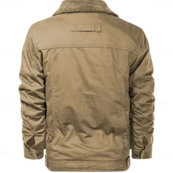 New OUKU Men's Cow Print Embroidered Fleece Jacket Sherpa Trucker Jacket Work Cargo Jacket Turn-Down Collar Warm Winter Cotton Jacket Vintage Casual Going Out Coat Multi-Pockets