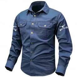 Hot OUKU Men's Cow Print Work Shirt Western Shirt Cargo Shirt Long Sleeve Casual Tactical Sports Outdoor WorkWear Spring Fall Turndown Front Two Pockets Button Up Shirts Black Army Green Dark Blue