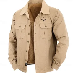 Outlet OUKU Men's Cow Print Work Shirt Western Shirt Cargo Shirt Long Sleeve Casual Sports & Outdoor Going out Fall Winter Turndown Button-Down Black Army Green Khaki