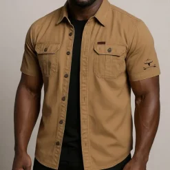 Outlet OUKU Men's Cow Print Work Shirt Western Shirt Cargo Shirt Short Sleeve Casual Tactical Sports Outdoor Going out Summer Spring Turndown Graphic Cotton Button Up Shirts Army Green Khaki Beige
