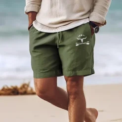 Best OUKU Men's Cow Shorts Summer Shorts Beach Shorts Mid Waist Hawaiian Casual Outdoor Holiday Going out Drawstring Elastic Waist Print Designer Clothing Apparel