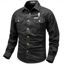 Best OUKU Men's Cow Work Shirt Western Shirt Cargo Shirt Long Sleeve Casual Tactical Sports & Outdoor Going out Winter Spring & Fall Turndown Print Black Grey Black White Army Green Red