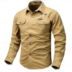 Best OUKU Men's Cow Work Shirt Western Shirt Cargo Shirt Long Sleeve Casual Tactical Sports & Outdoor Going out Winter Spring & Fall Turndown Print Black Grey Black White Army Green Red