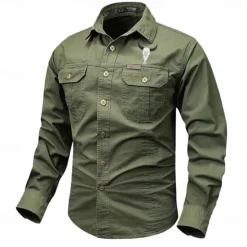 Best OUKU Men's Cow Work Shirt Western Shirt Cargo Shirt Long Sleeve Casual Tactical Sports & Outdoor Going out Winter Spring & Fall Turndown Print Black Grey Black White Army Green Red