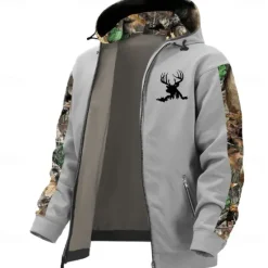 New OUKU Men's Cowboy Deer Hoodies Fashion Daily Long Sleeve Hooded Holiday Travel Streetwear Brown Gray Drawstring Zipper Pocket Fall Winter Designer