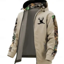 New OUKU Men's Cowboy Deer Hoodies Fashion Daily Long Sleeve Hooded Holiday Travel Streetwear Brown Gray Drawstring Zipper Pocket Fall Winter Designer
