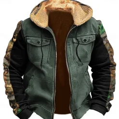 Hot OUKU Men's Cowboy Fleece Hoodies Fashion Cool Long Sleeve Hooded Holiday Hunting Brown Green Zipper Pocket Fall Winter Designer