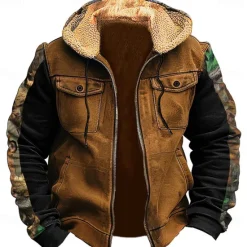Hot OUKU Men's Cowboy Fleece Hoodies Fashion Cool Long Sleeve Hooded Holiday Hunting Brown Green Zipper Pocket Fall Winter Designer