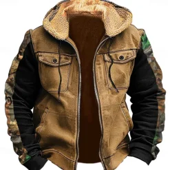 Hot OUKU Men's Cowboy Fleece Hoodies Fashion Cool Long Sleeve Hooded Holiday Hunting Brown Green Zipper Pocket Fall Winter Designer
