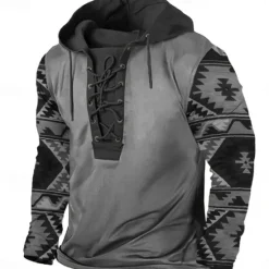 OUKU Men's Cowboy Hoodie Hoodies Sweatshirt Fashion Cool Long Sleeve Hooded Vacation Going out Streetwear Blue Brown Drawstring Fall Winter Designer