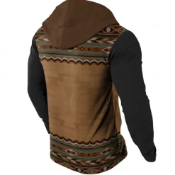Clearance OUKU Men's Cowboy Hoodies Casual Vintage Retro Long Sleeve Hooded Vacation Going out Hunting Blue Brown Drawstring Fall Winter Designer