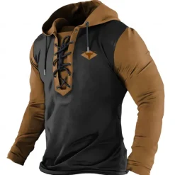 Sale OUKU Men's Cowboy Hoodies Fashion Cool Long Sleeve Hooded Brown Green Drawstring Fall Winter Designer