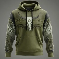 Best OUKU Men's Cowboy Hoodies Sweatshirt Ethnic Vintage Retro Long Sleeve Crew Neck Holiday Travel Streetwear Blue Brown Drawstring 3D Fall Winter Designer