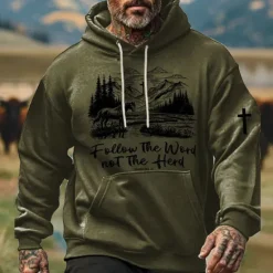Outlet OUKU Men's Cowboy Hoodies Sweatshirt Ethnic Cowboy Long Sleeve Crew Neck Holiday Streetwear Black White Drawstring Fall Winter Designer