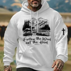 Outlet OUKU Men's Cowboy Hoodies Sweatshirt Ethnic Cowboy Long Sleeve Crew Neck Holiday Streetwear Black White Drawstring Fall Winter Designer