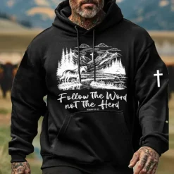 Outlet OUKU Men's Cowboy Hoodies Sweatshirt Ethnic Cowboy Long Sleeve Crew Neck Holiday Streetwear Black White Drawstring Fall Winter Designer