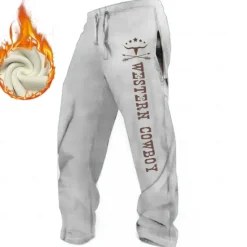 Best OUKU Men's Cowboy Joggers Fleece Sweatpants Drawstring Elastic Waist Vintage Casual Outdoor Home Street Pocket Straight Leg Trousers Thermal Winter 3D Print Black White Brown