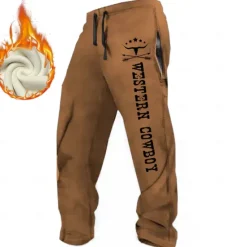 Best OUKU Men's Cowboy Joggers Fleece Sweatpants Drawstring Elastic Waist Vintage Casual Outdoor Home Street Pocket Straight Leg Trousers Thermal Winter 3D Print Black White Brown