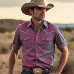 Hot OUKU Men's Cowboy Shirt Western Shirt Cowboy Shirt Long Sleeve Fashion Designer Breathable Holiday Summer Spring Turndown Print Button-Down Yellow Purple Green Gray
