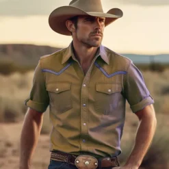 Hot OUKU Men's Cowboy Shirt Western Shirt Cowboy Shirt Long Sleeve Fashion Designer Breathable Holiday Summer Spring Turndown Print Button-Down Yellow Purple Green Gray