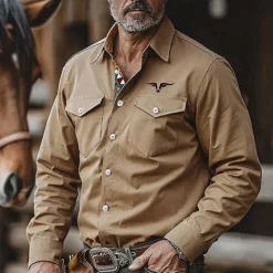 Sale OUKU Men's Cowboy Shirt Western Shirt Cowboy Shirt Long Sleeve Vintage Western Style Outdoor Work Casual Daily Fall & Winter Turndown Buttons Print Brown