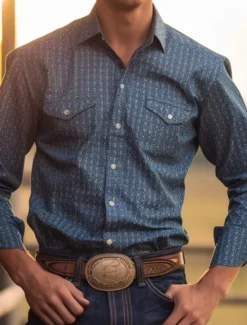 Discount OUKU Men's Cowboy Western Shirt Button Up Shirt Cowboy Shirt Long Sleeve Vintage Western Style Daily Wear Spring Fall & Winter Turndown Collared Shirts 3D Print Front Pocket Yellow Blue Khaki