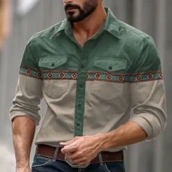 Outlet OUKU Men's Cowboy Western Shirt Button Up Shirt Cowboy Shirt Long Sleeve Casual Western Style Formal Daily Holiday Fall Winter Spring & Summer Turndown Collared Shirts Button Up Pocket 3D Print Dark Green