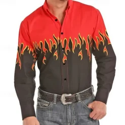 Clearance OUKU Men's Cowboy Western Shirt Button Up Shirt Cowboy Shirt Long Sleeve Fashion Designer Western Daily Fall & Winter Turndown Collared Shirts 3D Print Front Pocket Red Purple Brown Green Blue+Blue