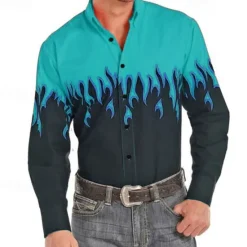 Clearance OUKU Men's Cowboy Western Shirt Button Up Shirt Cowboy Shirt Long Sleeve Fashion Designer Western Daily Fall & Winter Turndown Collared Shirts 3D Print Front Pocket Red Purple Brown Green Blue+Blue
