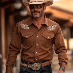 Hot OUKU Men's Cowboy Western Shirt Button Up Shirt Cowboy Shirt Long Sleeve Vintage Western Outdoor Street Dailywear Spring Fall Winter Turndown Collared Shirts 3D Print Brown