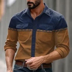 Clearance OUKU Men's Cowboy Western Shirt Button Up Shirt Cowboy Shirt Long Sleeve Casual Western Style Formal Daily Holiday Fall Winter Spring & Summer Turndown Collared Shirts Button Up Pocket 3D Print Brown