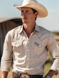 Best OUKU Men's Cowboy Western Shirt Button Up Shirt Cowboy Shirt Long Sleeve Vintage Sports Fashion Daily Summer Spring Turndown Collared Shirts 3D Print Front Pocket White