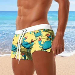 New OUKU Men's Crab Shrimp Swim Trunks Swim Shorts Board Shorts Mid Waist 3D Print Hawaiian Surfing Holiday Beach Drawstring with Mesh lining Elastic Waist Designer Clothing Apparel