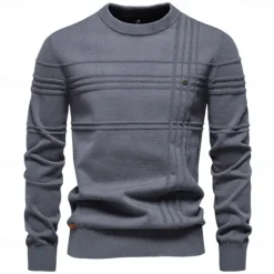 Best OUKU Mens Crewneck Pullover Sweater Knitted Cotton Stripped Quality Autumn Winter Warm Sweaters for Men