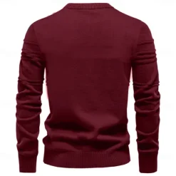 Best OUKU Mens Crewneck Pullover Sweater Knitted Cotton Stripped Quality Autumn Winter Warm Sweaters for Men