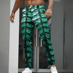 Discount OUKU Men's Crocodile Scales Dress Pants Trousers Suit Pants Mid Waist Casual Outdoor Holiday Straight Leg Pants with Pockets Spring Fall 3D Print Purple Orange Green