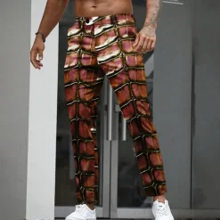 Discount OUKU Men's Crocodile Scales Dress Pants Trousers Suit Pants Mid Waist Casual Outdoor Holiday Straight Leg Pants with Pockets Spring Fall 3D Print Purple Orange Green