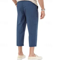 OUKU Men's Cropped Pants Beach Pants Casual Pants Pocket Drawstring Elastic Waist Plain Comfort Ankle-Length Sports Outdoor Daily Fashion Casual Black White Micro-elastic